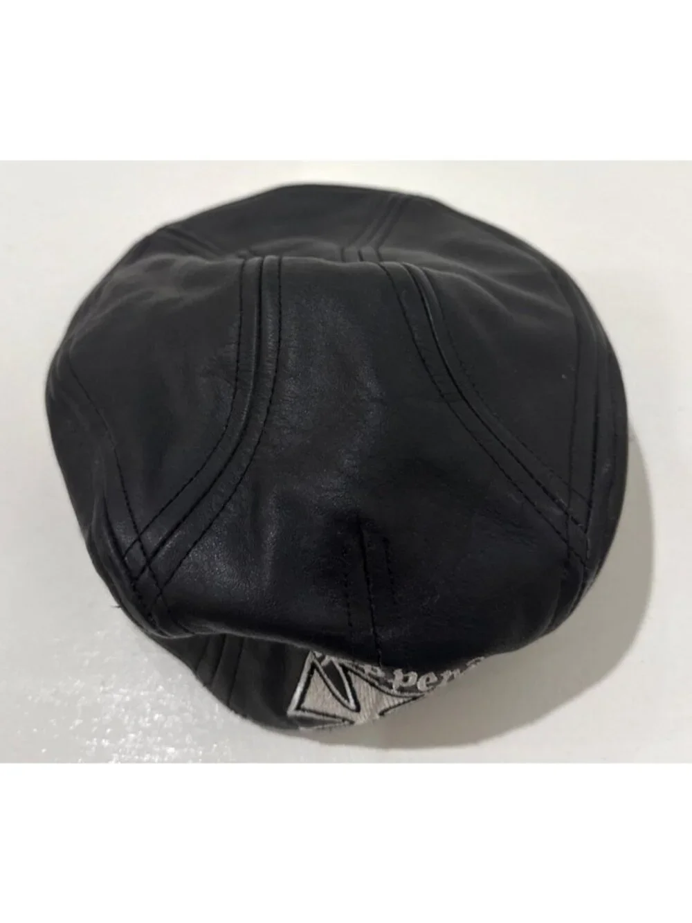 Vintage Black Leather Biker Hat Cap Embroidered 'Choppers' Size S/M